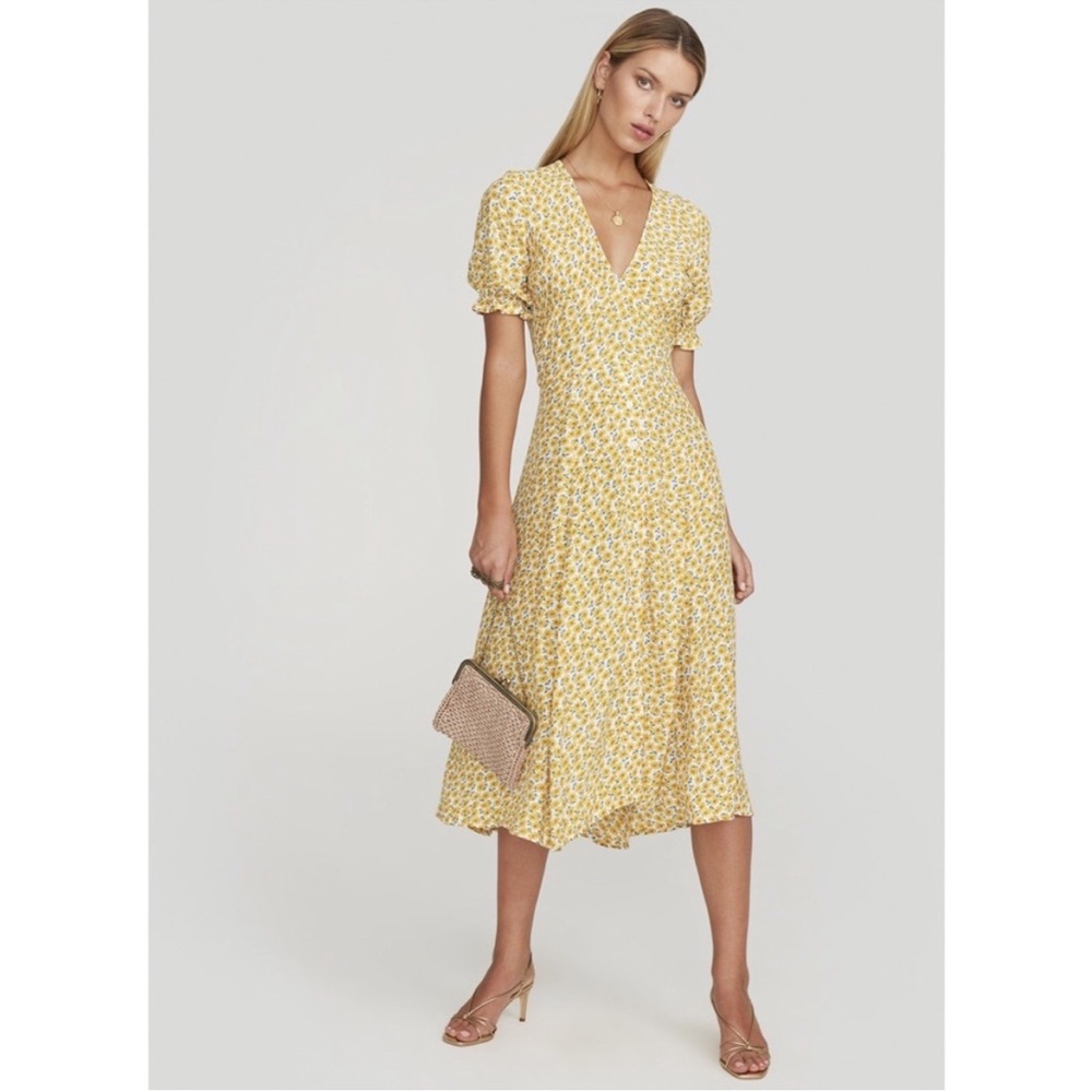 Faithfull The Brand Ari Midi Dress Marguerite Floral Print Women’s Large Size 8 - Picture 15 of 16